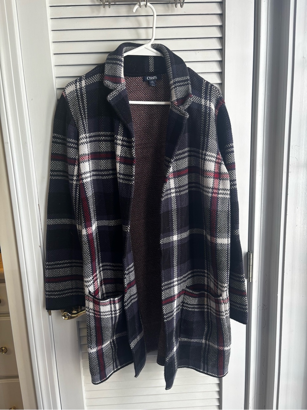 Chaps Women’s Navy Plaid Open-Front Sweater